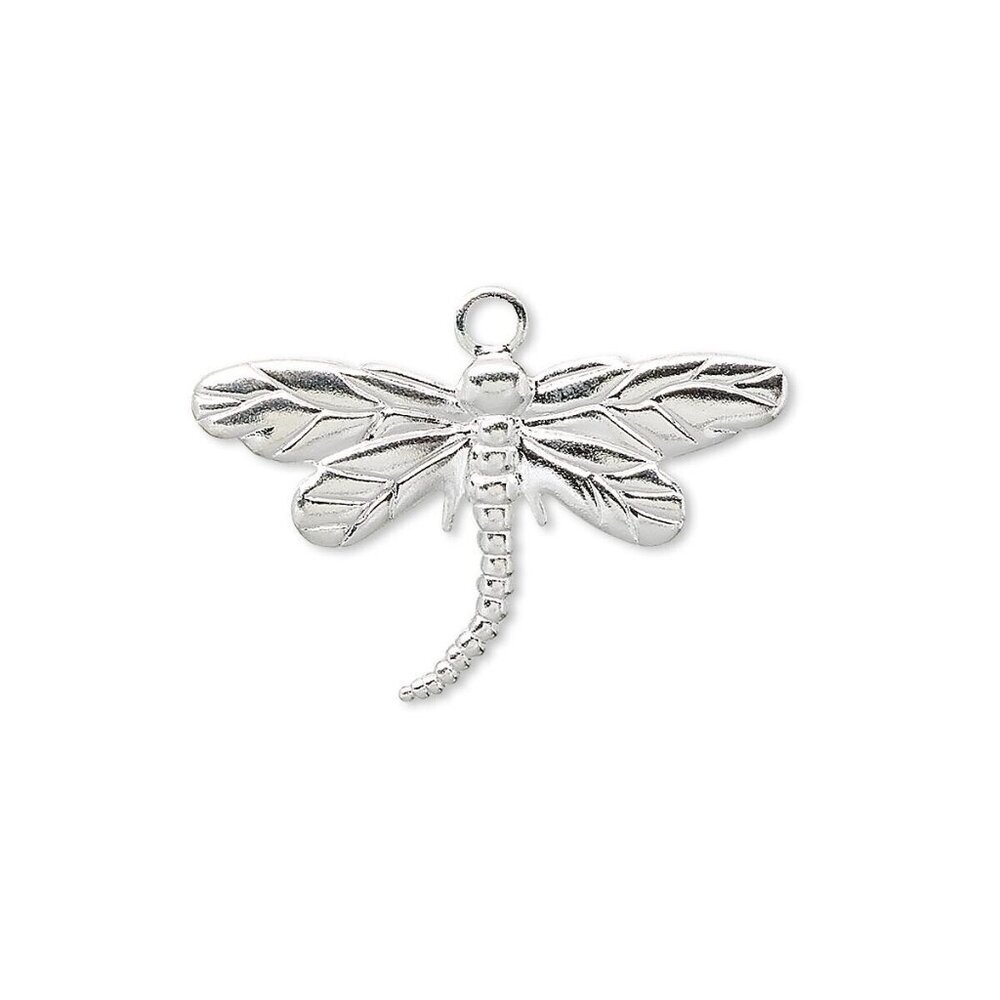 Silver 925 Plated Dragonfly 26mm Stamped Brass Lightweight Drops Charms 2 pcs